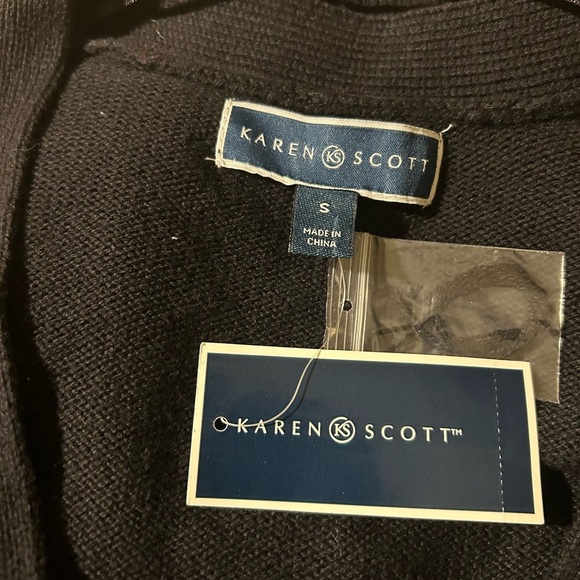 KAREN SCOTT Black Three Buttons Cardigan Sweater Women’s Pockets Size Small S - Picture 9 of 9